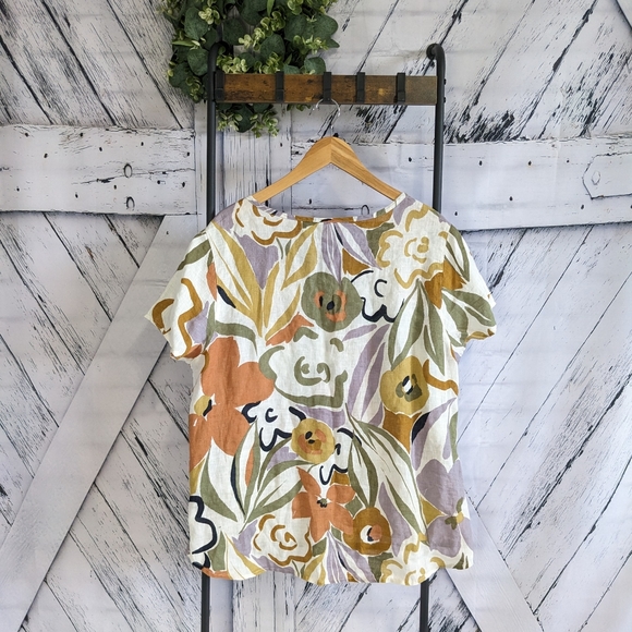 RACHEL ZOE Linen Short Sleeve Blouse Shirt - Picture 2 of 8